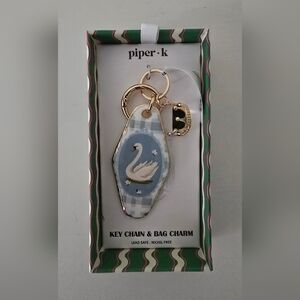 Piper K Swan Keychain & Bag Charm – Gold Crown Accent, Gift Box Included